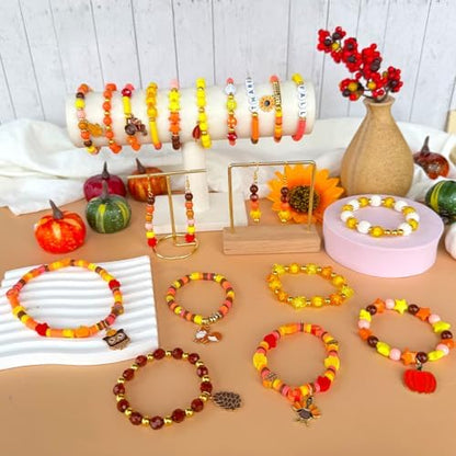 XBYzuzi 1540Pcs Fall Beads for Bracelets Making Kit, Thanksgiving Beads for Bracelets Jewelry Making Orange Assorted Autumn Maple Leaf Pumpkin Clay Bead Turkey Charms for Necklace Earrings DIY Crafts - Image 5
