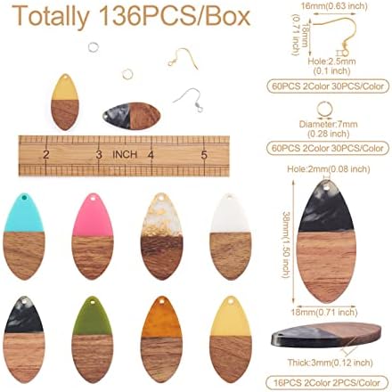 FASHEWELRY 16Pcs Wood Resin Earrings Charms Teardrop Wooden Earring Findings for Earrings Jewelry Making Kit with 120Pcs Earring Hooks Jump Rings - Image 6