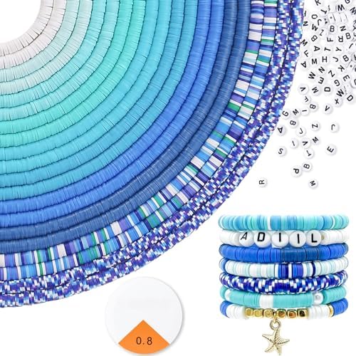 ADIIL 7200pcs Clay Beads Bracelet Making Kit, 6mm Polymer Heishi Beads for Jewelry Making, Friendship Bracelet Kit Birthday Gift for Adults Blue by ADIIL