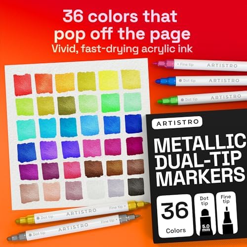 ARTISTRO Metallic Dual-Tip Acrylic Paint Marker Pens - Set of 36 - Image 2