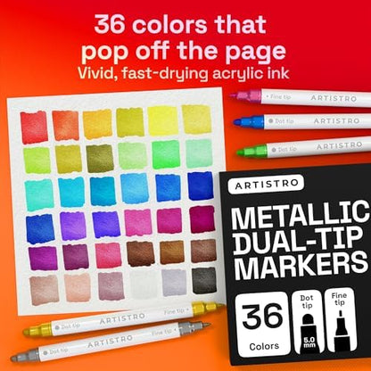 ARTISTRO Metallic Dual-Tip Acrylic Paint Marker Pens - Set of 36 - Image 2