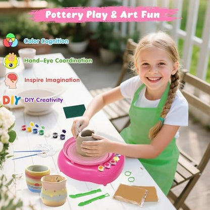 Pottery Wheel for Kids with Air Dry Clay Kit, 12 Paints & Tools, Ages 6-12 - Image 5