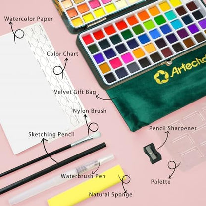 Artecho 100 Colors Watercolor Paint Set with Metallics, Portable Tin Case - Image 3