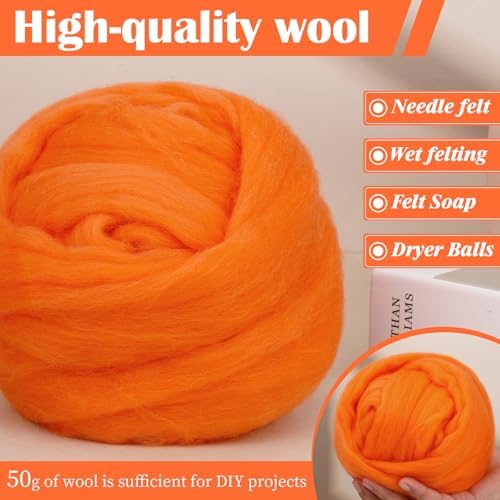 Mayboos 1.76oz Orange-Red Wool Roving, Needle Felting Wool - Image 5