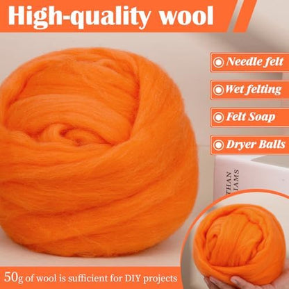 Mayboos 1.76oz Orange-Red Wool Roving, Needle Felting Wool - Image 5