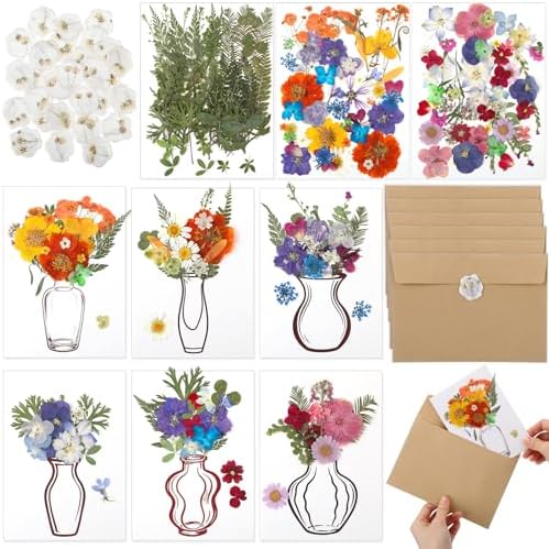 Dunzoom 30 Set DIY Cards Envelopes Dried Flowers Wax Seal Wedding Birthday by Dunzoom