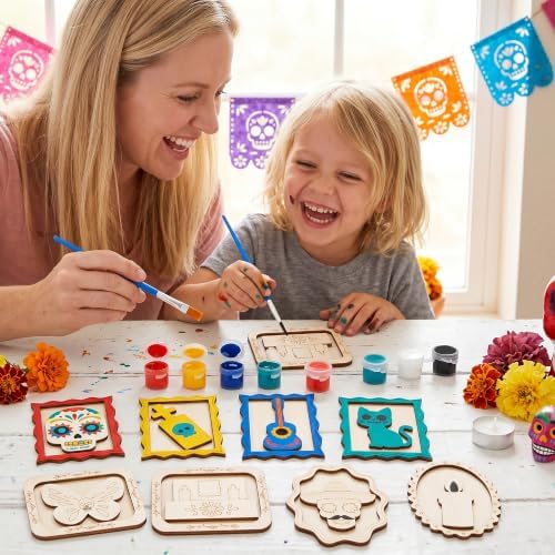 12 Pack Day of the Dead DIY Wooden Craft Kit, Skull Frame Wood Craft Decor - Image 5