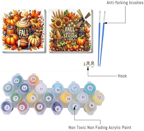 2 pack Fall Paint by Numbers Kit for Adults Beginner With Framed,Thanksgiving Pumpkin Easy Adult Paint by Number Kits on Canvas DIY Painting for Beginners Art by Numbers for Home Wall Decor 10x10 Inch - Image 6