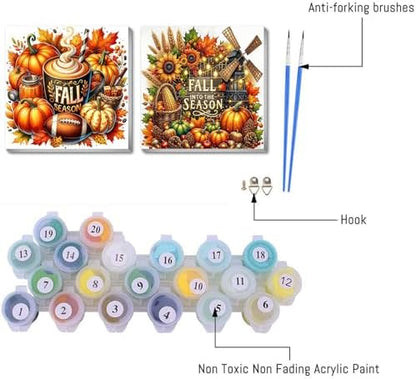 2 pack Fall Paint by Numbers Kit for Adults Beginner With Framed,Thanksgiving Pumpkin Easy Adult Paint by Number Kits on Canvas DIY Painting for Beginners Art by Numbers for Home Wall Decor 10x10 Inch - Image 6