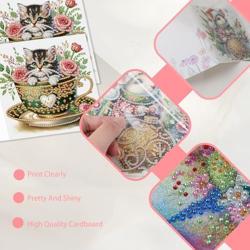 JISHSHAY 6 PCS Diamond Art Greeting Cards Cat Diamond Painting Birthday Cards Animal Gem Art Gem Painting Mosaic Kits for Adults for Thanksgiving Anniversary Valentine Graduation All-Occasion - Image 5
