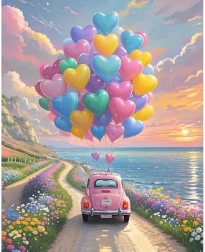 Clendo Balloon Paint by Numbers Kit for Adults, Car Paint by Number for Adults Beginner on Canvas, Ideal Gift Choice for Birthday and Festival, DIY Acrylic Paints for Wall Decor 16x20inch by Clendo