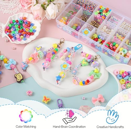 Ecoofor 487 PCS Beaded Keychain Making Kit, Acrylic Letter Beads with Heart, Star & Flower Charms for DIY Jewelry, Bag Accessories & Crafts for Women - Image 6