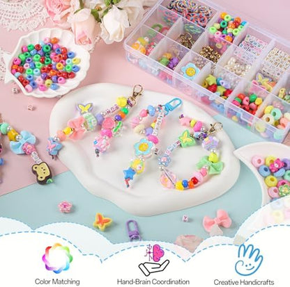 Ecoofor 487 PCS Beaded Keychain Making Kit, Acrylic Letter Beads with Heart, Star & Flower Charms for DIY Jewelry, Bag Accessories & Crafts for Women - Image 6