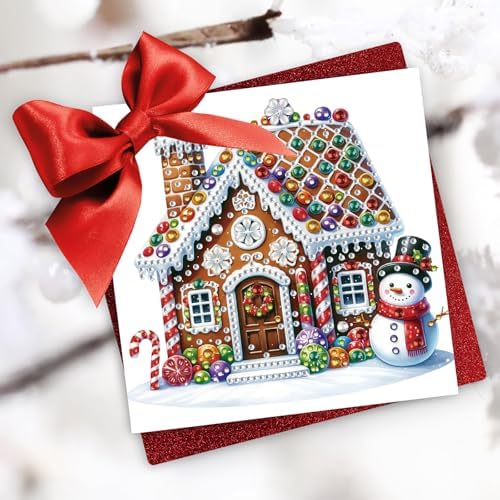 6Pcs Christmas Greeting Card DIY Diamond Art Painting Greeting Cards Special Shaped Diamond Blessing Folding Card Kit Arts Crafts for Birthday Festival-Gingerbread House - Image 2