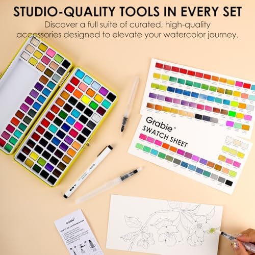 Grabie Set of 100 Color Watercolor Paint Set with Brush Pens - Image 4