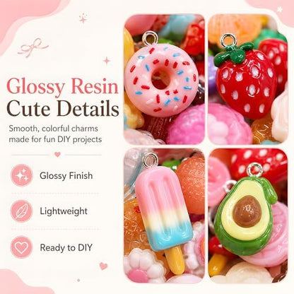 Cute Resin Charm Set for Bracelets, Assorted Kawaii Styles Bulk Pack, Small Animal & Candy Design for Jewelry Making, DIY Crafts, Bag Accessories, Gift Kit for Girls - Image 3