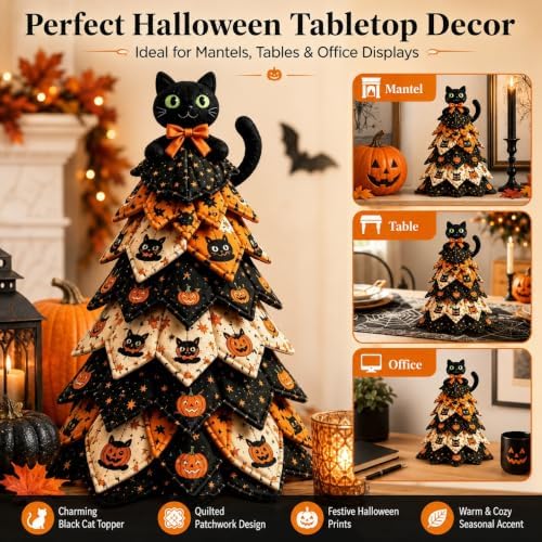 Muhubaih DIY Halloween Christmas Quilted Fabric Tree Kit, 3D Padded Patchwork Sewing Craft Kit for Beginners, Home Office Mantel Shelf Tabletop Decor, Handmade Holiday Gift for Craft Lovers - Image 6