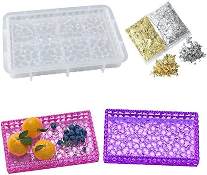 JiaMai US Yayatty Jewelry Casting Silicone Molds, Rectangle Diamond Pattern Resin Molds with Gold Foil Flakes for Tray Making, Home Decoration by Yayatty