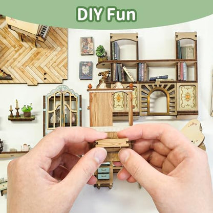 DIY Book Nook Kit,Dollhouse Booknook Bookshelf Insert Decor,3D Wooden Puzzles with LED Dust Cover,Book Nook Miniature Kit,Birthday Halloween Home Decor for Teens Adult-Countryside Diary - Image 3