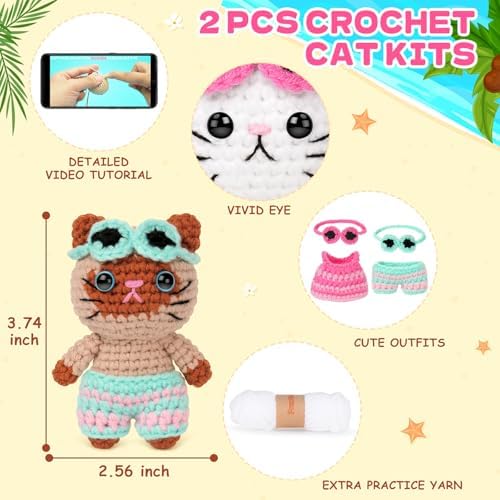 Fortuning's JDS Crochet Kit for Beginners, Couple Cat Crochet Kit for Beginners Adults Kids, Crochet Cat Kit with Step-by-Step Video Tutorials, Creative Handmade Crochet Gifts for Cat Lovers - Image 4