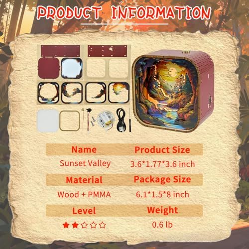 3D Wooden Puzzle Night Light DIY LED Art Lamp Kit for Adults Desk Decor Relaxing Craft Model Table Ornament and Birthday Gift (Sunset Valley) - Image 6