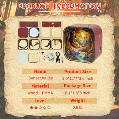 3D Wooden Puzzle Night Light DIY LED Art Lamp Kit for Adults Desk Decor Relaxing Craft Model Table Ornament and Birthday Gift (Sunset Valley) - Image 6
