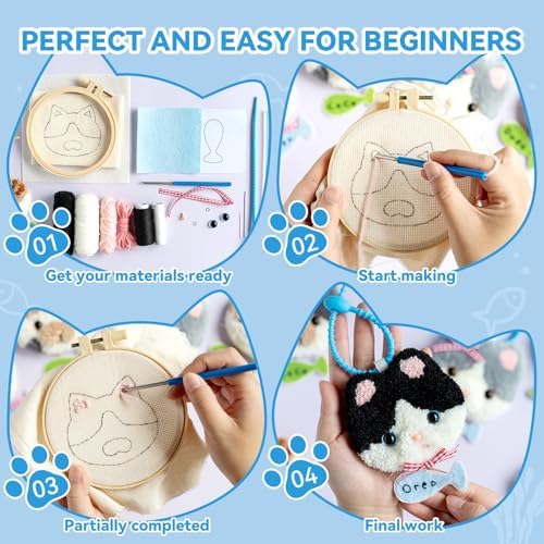 MOREJMTT Punch Needle Kit for Beginners Adults Easy Punch Needle Embroidery Kit,Including Printed Patterns, Needles, Easy to Follow Instructions and Videos(The World of Cats) - Image 6
