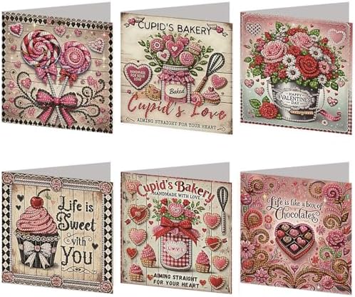 C'eitura 6Pcs Romantic DIY Diamond Art Painting Greeting Cards Kit | I Love You Valentine's Anniversary Wedding Cards | All Occasion Love Theme Blank Note Cards for Her Him & Couples by C%27eitura