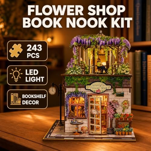 Evankin Flower Shop Book Nook Kit, DIY Miniature House with LED Light - Image 2