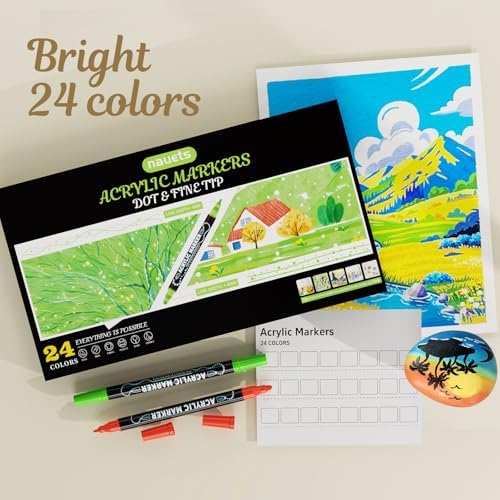 nauets 24 Colors Precision Dual Tip Acrylic Paint Markers Pens - Dot & Fine - Image 6