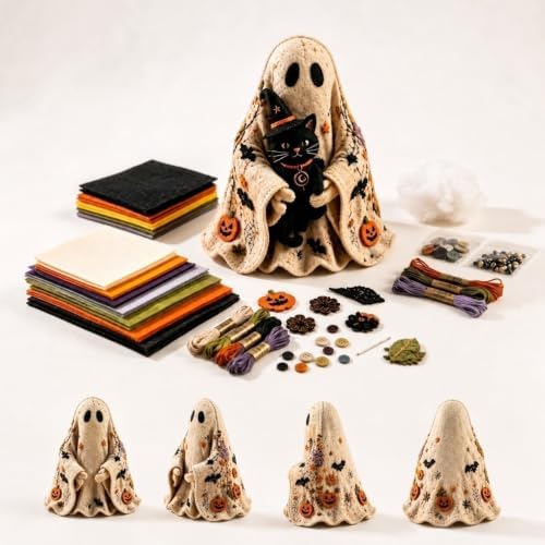 Halloween Ghost Felt Quilt DIY Sewing Kit, Pre-Cut Fabric Felt Ghost Craft Supplies, Beginner Hand Sewing Kit, DIY Ghost Tabletop Ornament, Fall Halloween Home Decor Craft Gift for Adults & Kids - Image 7