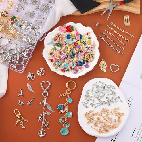 Zefy 552Pcs Charms Lipgloss Keychain Making Kit, DIY Bag Charm Gold Silver - Image 4