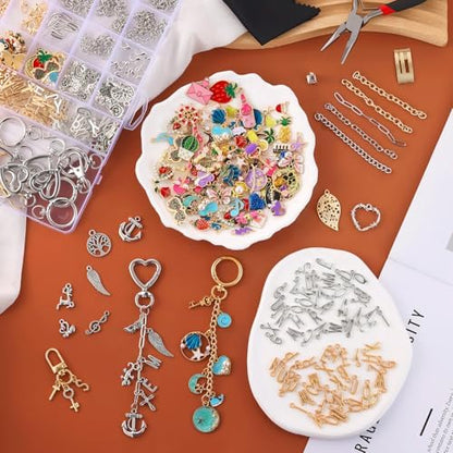 Zefy 552Pcs Charms Lipgloss Keychain Making Kit, DIY Bag Charm Gold Silver - Image 4