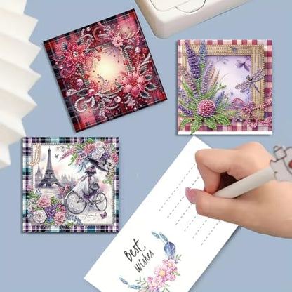 jinglinhh 6pcs Diamond Art Painting Dragonfly Lily Sunflower Love Rose Flowers Greeting Cards with Envelopes, DIY Card Making Kits for Adults, Diamond Art Postcards Christmas Cards Craft Gifts - Image 7