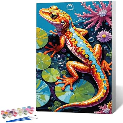 Framed Paint by Numbers Kit for Adults, Colorful Lizard Design 8x12 Inch by Okarina
