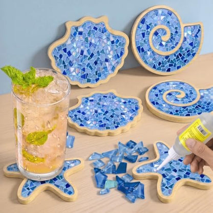 luperasol 6 Sets DIY Ocean Mosaic Tiles for Crafts Mixed Color Glass Mosaic Kits Wooden Coaster for Drinks Tray Handmade Home Decoration and Gift Idea by Unknown