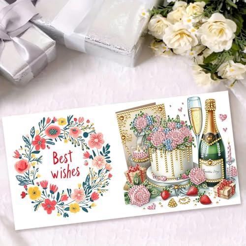 Christmas DIY Diamond Greeting Cards Set, 5D DIY Diamond Art Painting Christmas Style Greeting Card, DIY Christmas Card Making Kits for Family Friends Handmade Gift-#30-Champagne Cake - Image 3