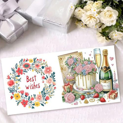 Christmas DIY Diamond Greeting Cards Set, 5D DIY Diamond Art Painting Christmas Style Greeting Card, DIY Christmas Card Making Kits for Family Friends Handmade Gift-#30-Champagne Cake - Image 3