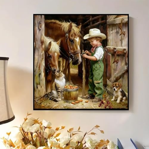 Vintage Cowboy Boy Paint by Numbers Kit for Adults Canvas, Frameworkless - Image 2