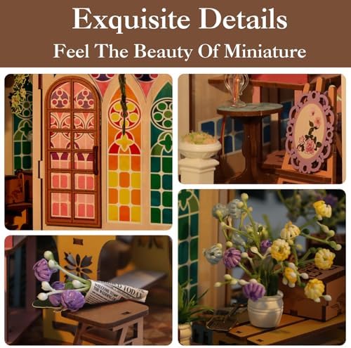 Book Nook Kit for Adult Teen Miniature Garden House with LED Light - Image 3