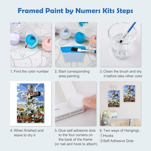 MOGTAA Cross Flowers Paint by Numbers Kit for Adults Beginners with Frame, Landscape Adult Paint by Number Kits on Canvas with Easel, Easy DIY Oil Painting Kits for Home Decor, 8x12in - Image 6