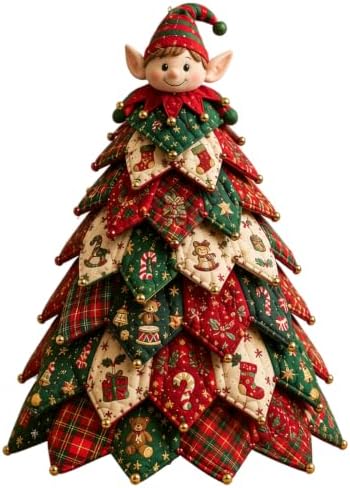 TREBIN DIY Patchwork Animal Kit, Fabric Sewing Set for Adults, Handmade Patchwork Craft Set for Decorative Gnome Halloween Christmas Ocean Animal Home Decor Project (Elve DIY Quilted Christmas Tree) - Image 6