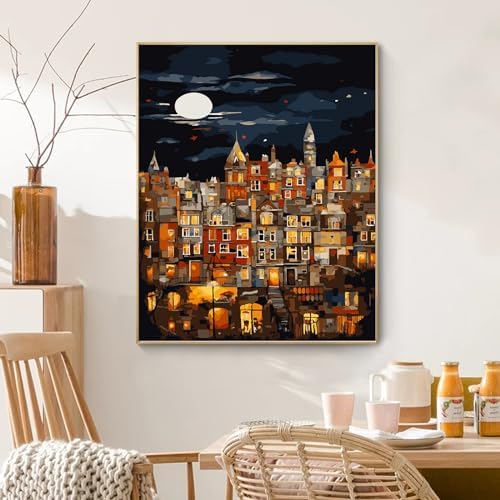 PRASIO Paint by Numbers Kit for Adults Beginner, Moonlight House Adult Paint by Number Kits, DIY Acrylic Paint by Numbers Kit for Adults Canvas for Home Decor Gift 16x20 Inch - Image 7