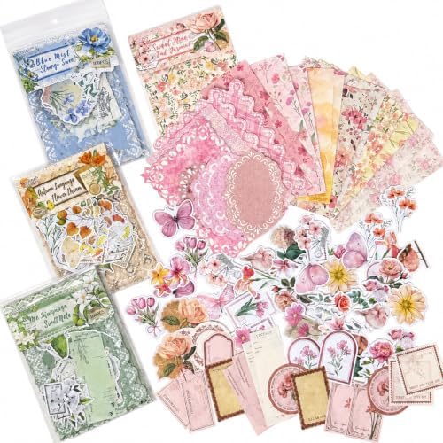 400Pcs Vintage Floral Scrapbook Paper & Die-Cut Ephemera Set by Unknown