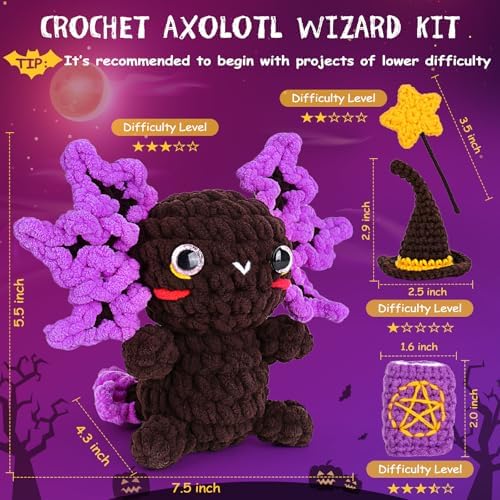 Crochetta Crochet Kit for Beginners, Crochet Starter Kit w Step-by-Step Video Tutorials, Beginner Crochet Kit for Adults Kids Women Men Complete Kit Included (Axolotl Wizard) - Image 2
