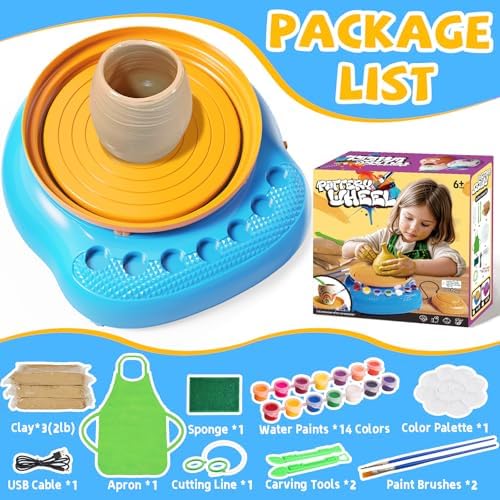 Vinkp Pottery Wheel for Kids - Complete Pottery Painting Kit Arts and Crafts for Kids Ages 8-12 with Air Dry Clay Art Supplies for Girls Boys Toys Birthday Gifts for 6 7 8 9 10 11 12 - Blue - Image 2