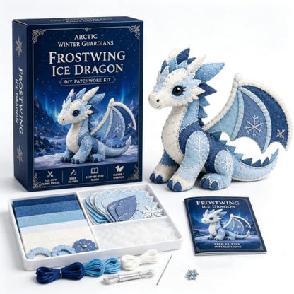 Arctic Winter Guardians DIY Patchwork Kit, Handmade 3D Mythical Plush Sewing Set with Pre-Cut Materials, Felt Animal Sewing Kit for Beginners, an Excellent Choice for Home Décor(Dragon) by Unknown
