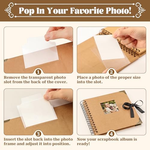 8 x 8 Inch Scrapbook Album 60 Pages with Scrapbooking DIY Kits. Window Photo Album with Scrapbook Tapes Stickers and Metallic Markers. Craft Memory Book for Wedding Baby Birthday Family Anniversary - Image 4