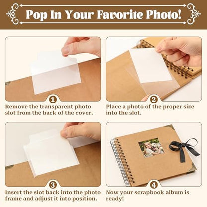8 x 8 Inch Scrapbook Album 60 Pages with Scrapbooking DIY Kits. Window Photo Album with Scrapbook Tapes Stickers and Metallic Markers. Craft Memory Book for Wedding Baby Birthday Family Anniversary - Image 4