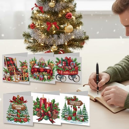 6 Pack 5D DIY Diamond Art Painting Christmas Greeting Card Kit, Diamond Art Birthday Holiday Greeting Card, Crafts Kit Creative with Envelope - Image 3